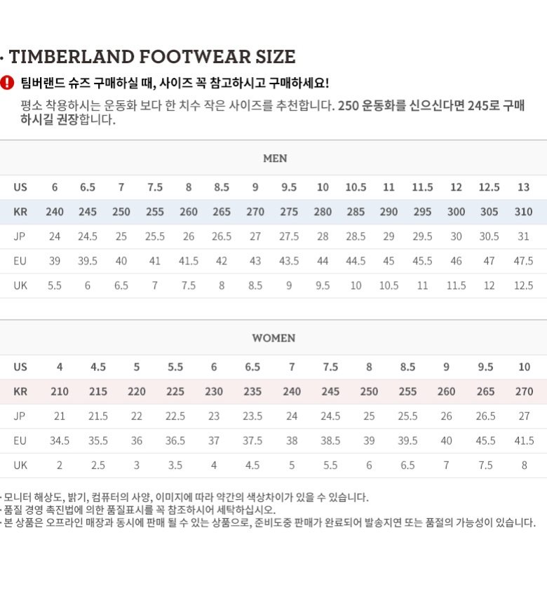 주의사항 사이즈