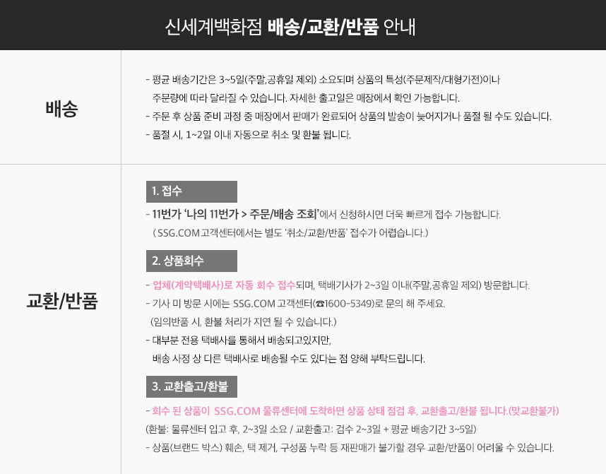 신세계백화점 배송/교환/반품 안내